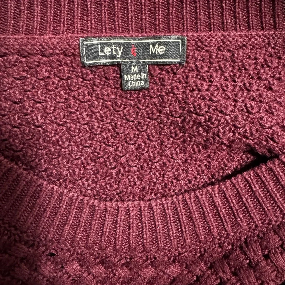 Lety & Me‎ Burgundy Basketweave Knit Sweater with Elbow Patches Womens Medium